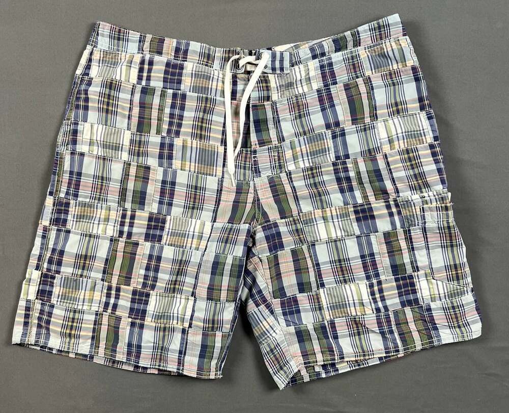 Polo Ralph Lauren Madras Patchwork Plaid Drawstring Board Shorts Size 36